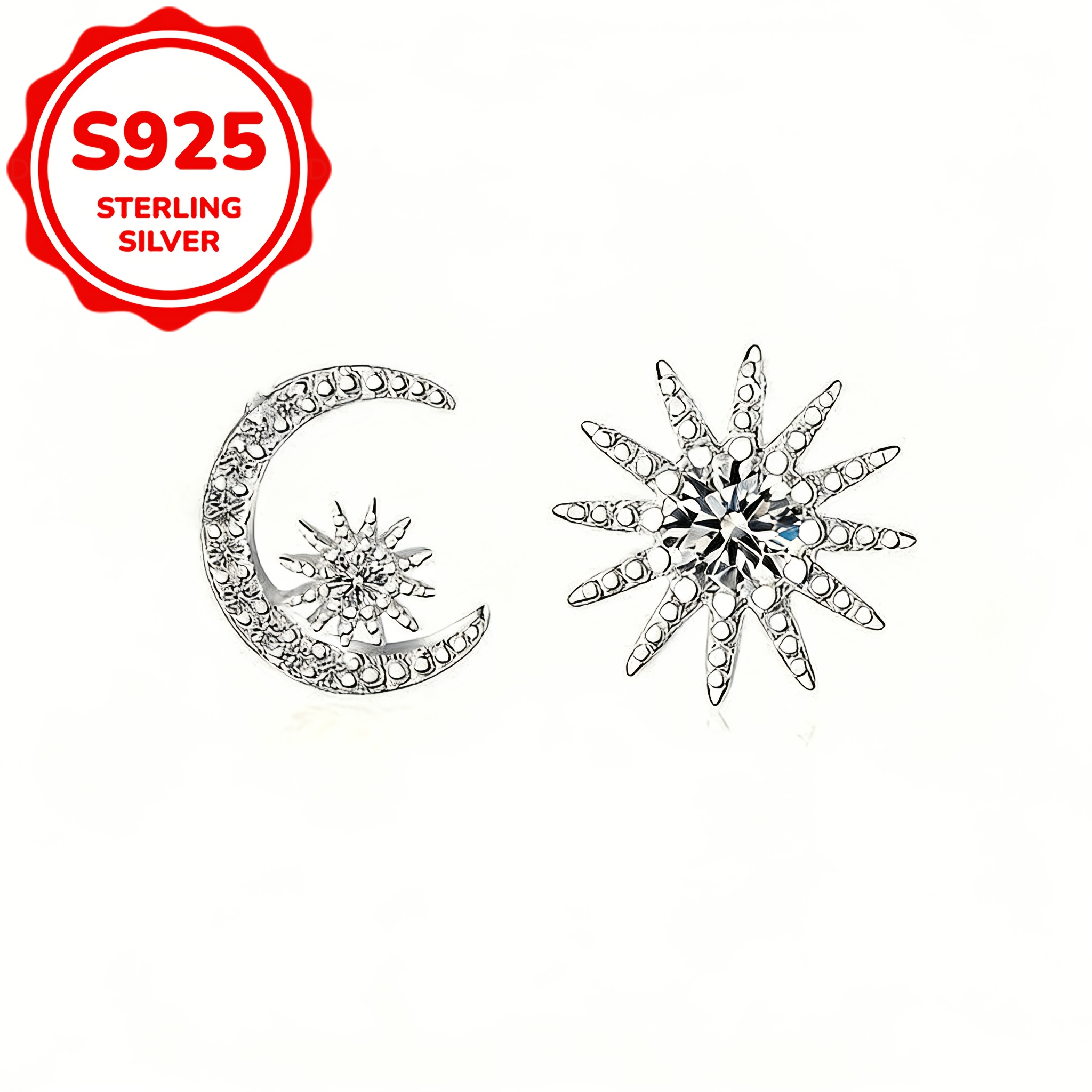 2pcs Women's Asymmetrical Star Earrings, S925 Silver